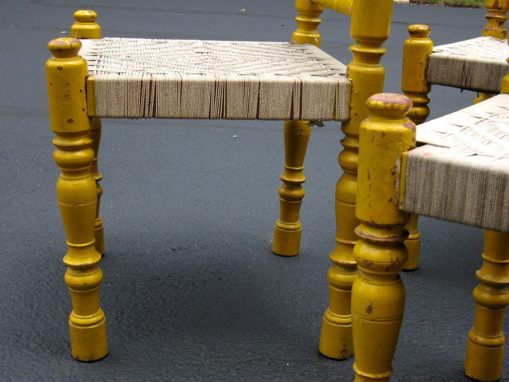 Set of Four Yellow Turned Wood Chairs 4