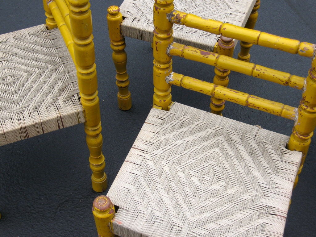Set of Four Yellow Turned Wood Chairs 5