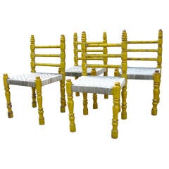 Set of Four Yellow Turned Wood Chairs