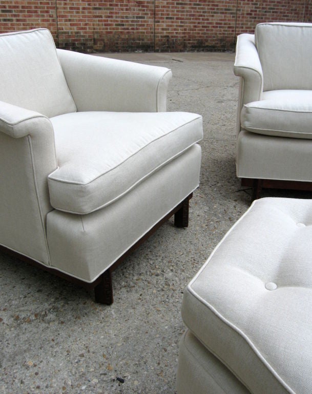 Mid-20th Century Pair of Chairs and Ottoman by Frank Lloyd Wright