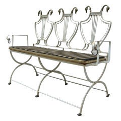 Antique Regency Iron Bench with Swan Heads