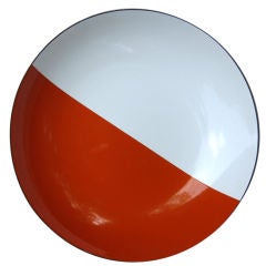 Large Orange 
White Enameled Bowl