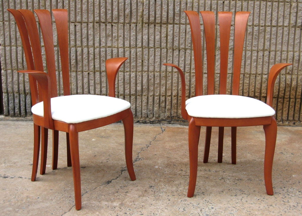 Pair very sculptural armchairs with tall slat backs by A. Sibau