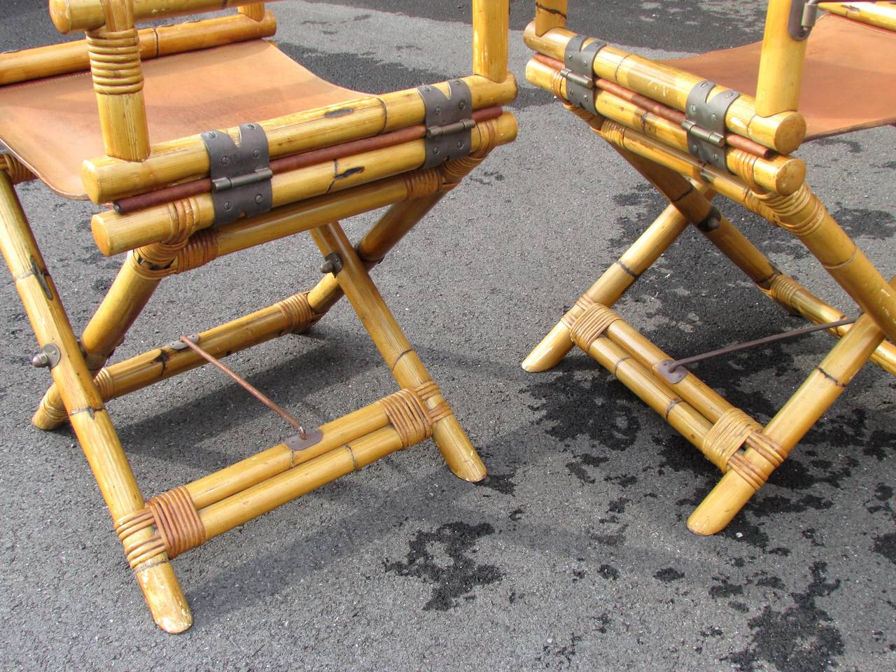 Pair of Bamboo and Leather Director's Chairs 2