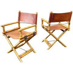 Pair of Bamboo and Leather Director's Chairs