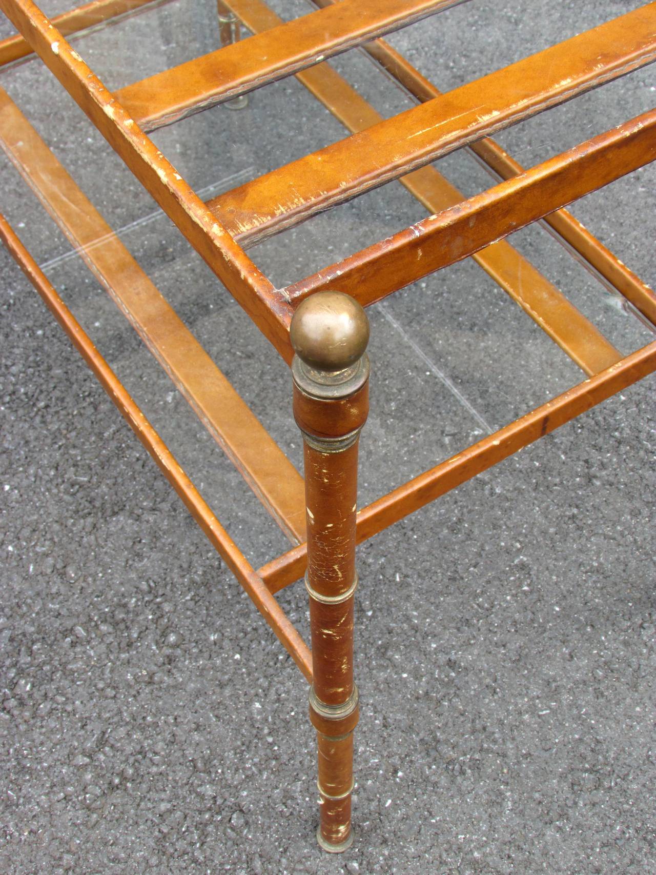 Brass Jacques Adnet Leather Table