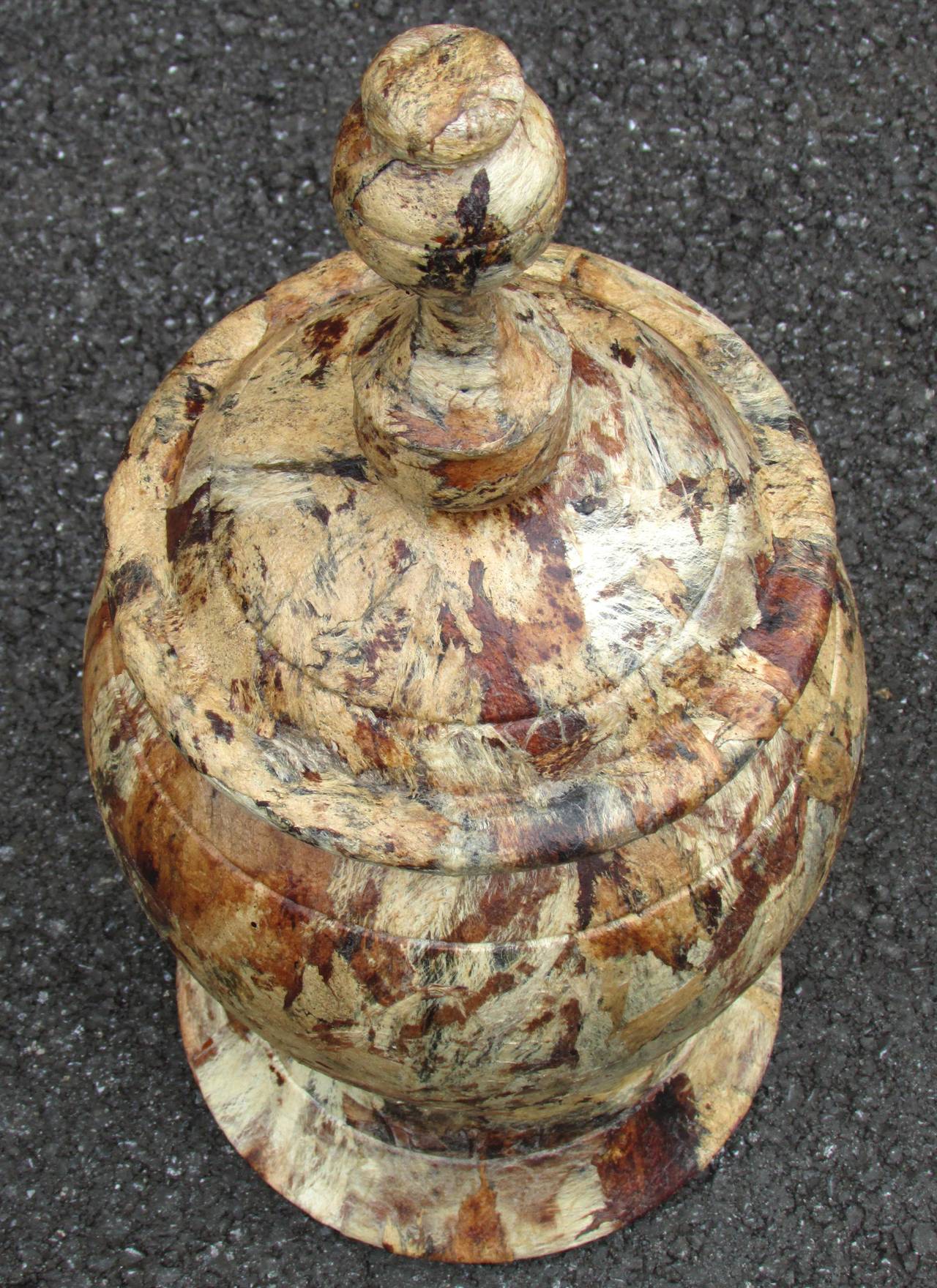Rustic Bark Covered Wooden Urn For Sale
