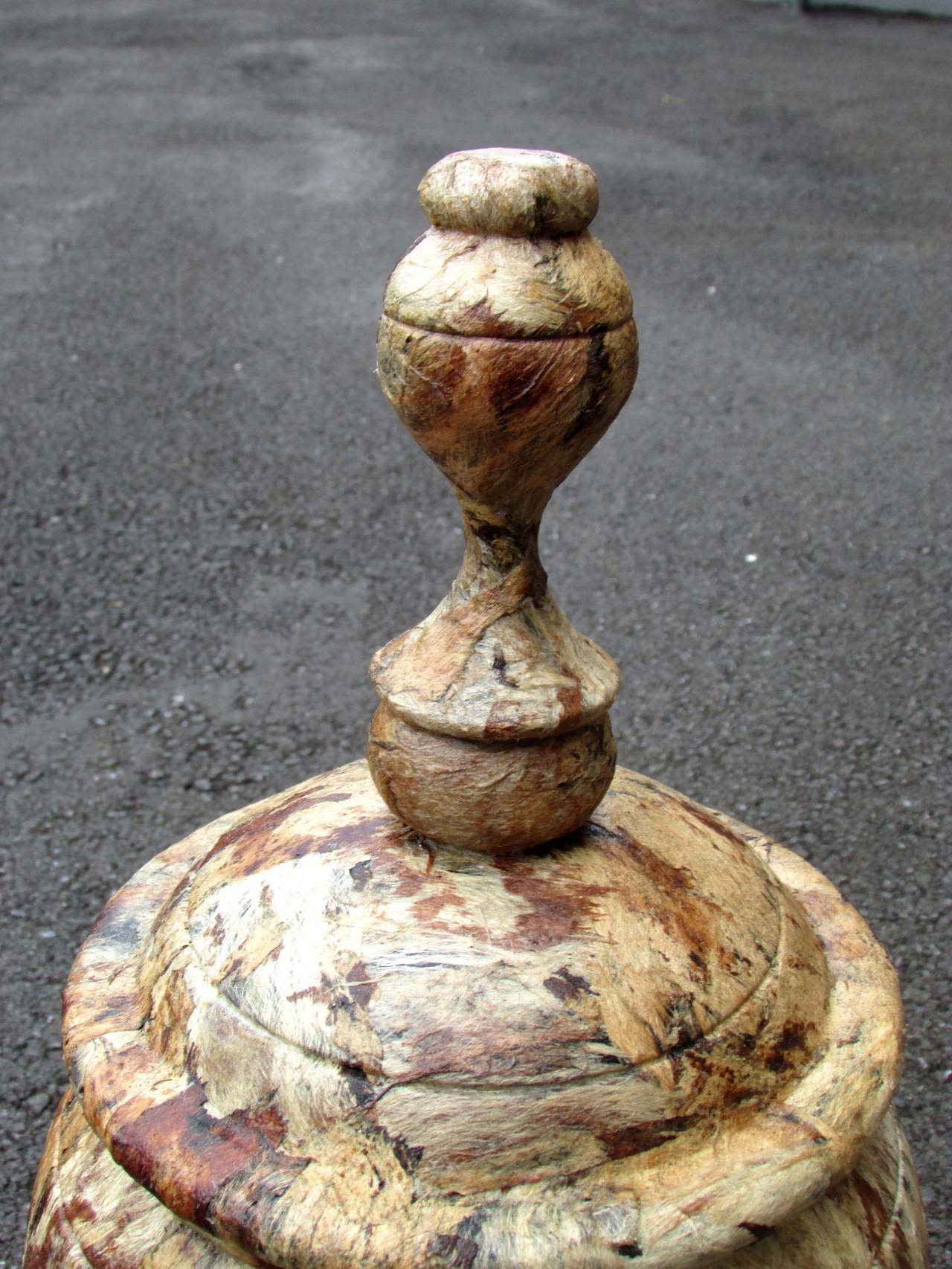 Late 20th Century Bark Covered Wooden Urn For Sale