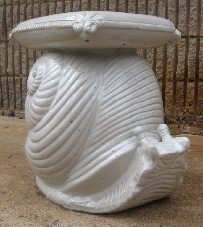 White glazed ceramic Snail with cushion garden seat