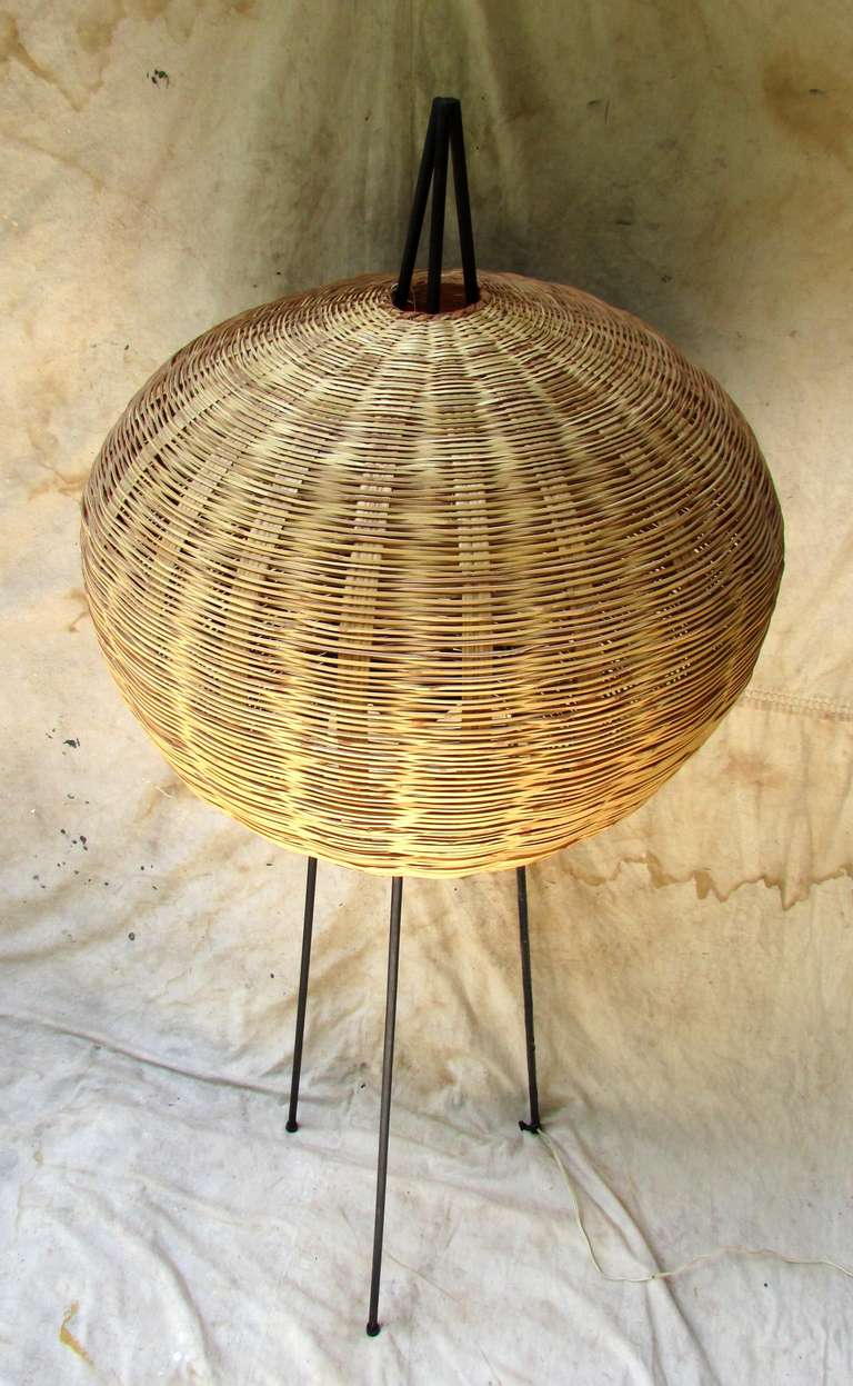 Mid-Century Modern Wicker Ball Floor Lamp
