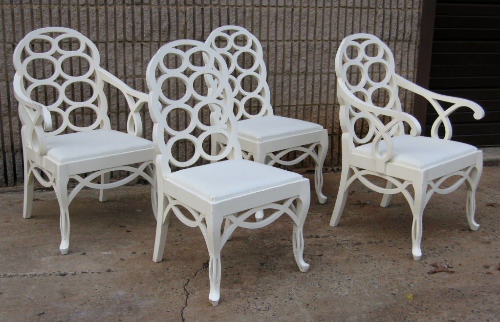 Set of four Loop Chairs (two arm and two side) with orginal white lacquered finish from the 1960s based on a Frances Elkins design