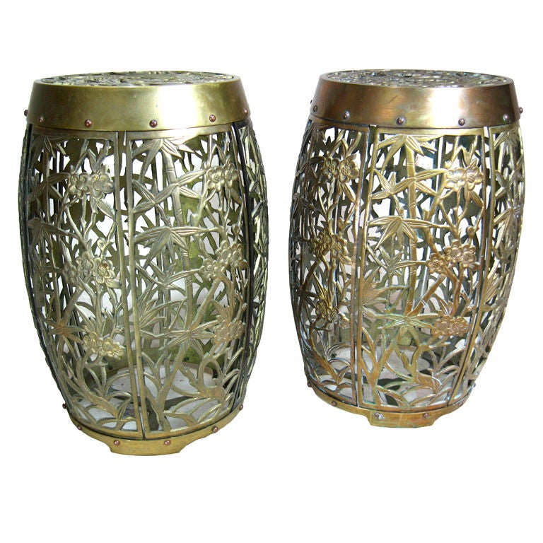 Pair Brass Garden Stools