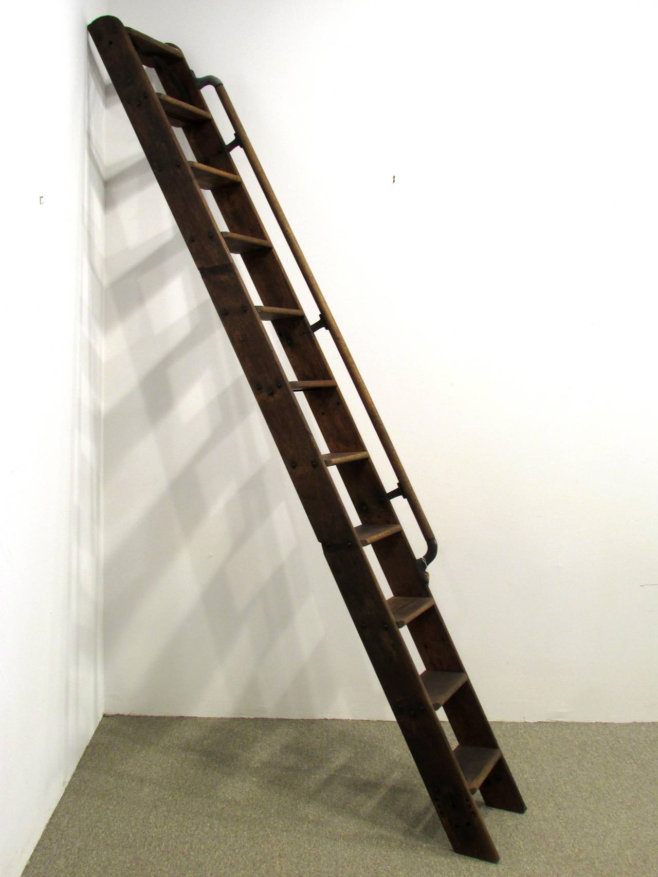 Tall industrial ash wood ladder for loft