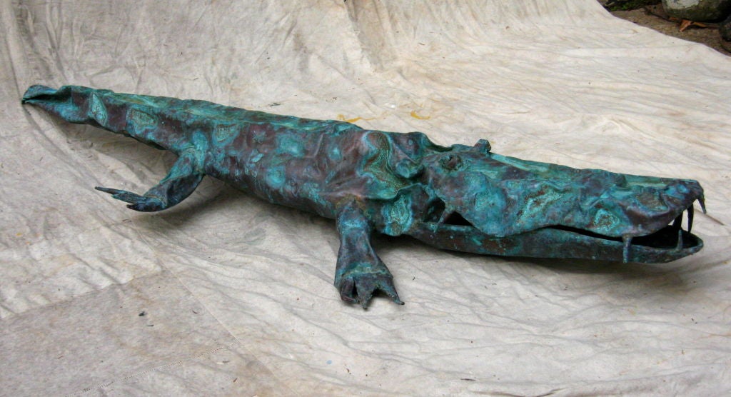 Lifesize copper sculpture of an Alligator