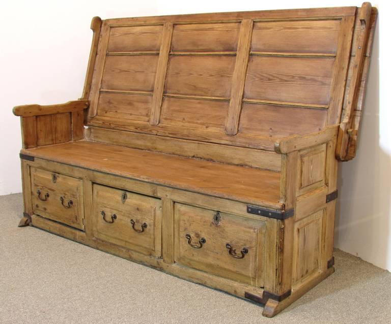 Beautiful weathered Irish country pine table that converts to a bench with three lower drawers.