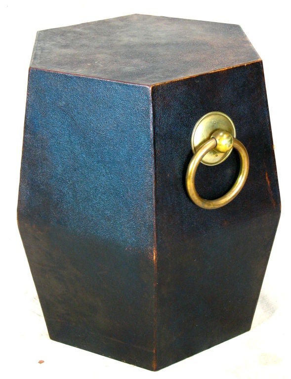 Brass Leather Covered Hexagon Table