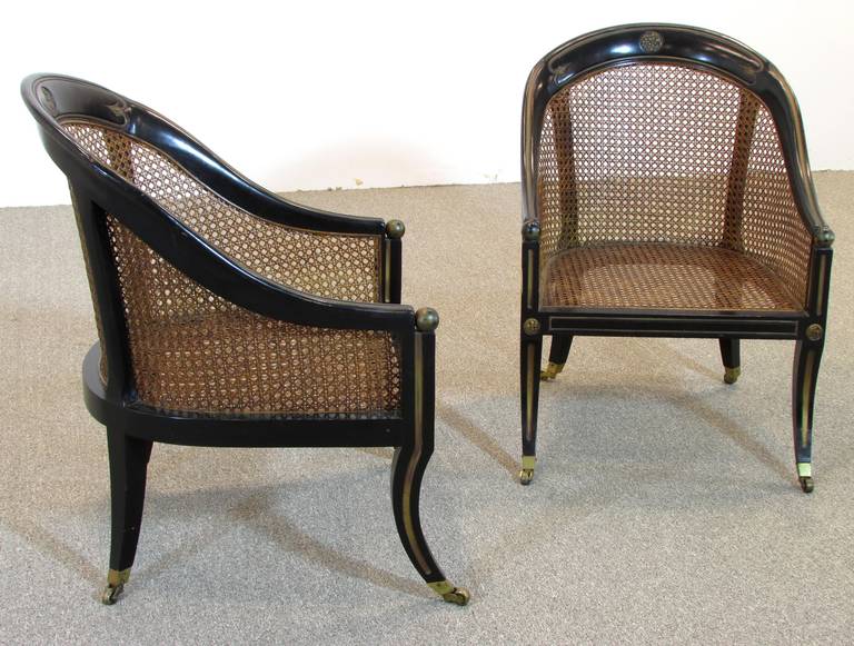 Pair Regency Style Ebonized Tub Chairs For Sale at 1stdibs