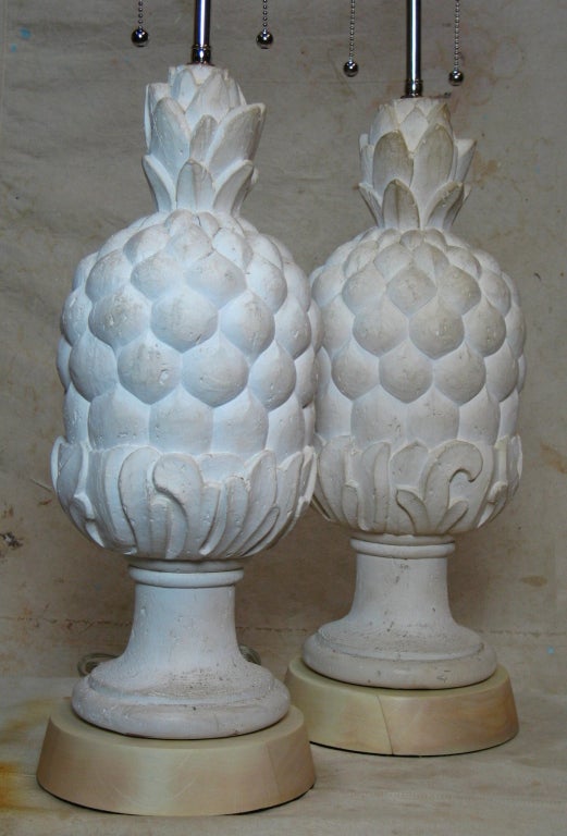 Mid-20th Century Pair Plaster Pineapple Lamps