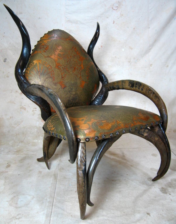 Pair African Horn Chairs 1