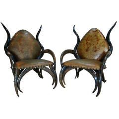 Antique Pair African Horn Chairs