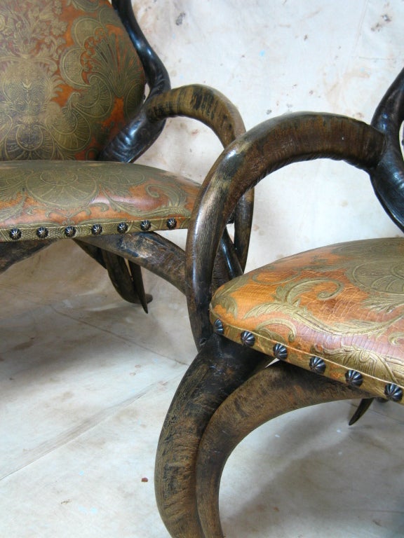 Pair African Horn Chairs 7