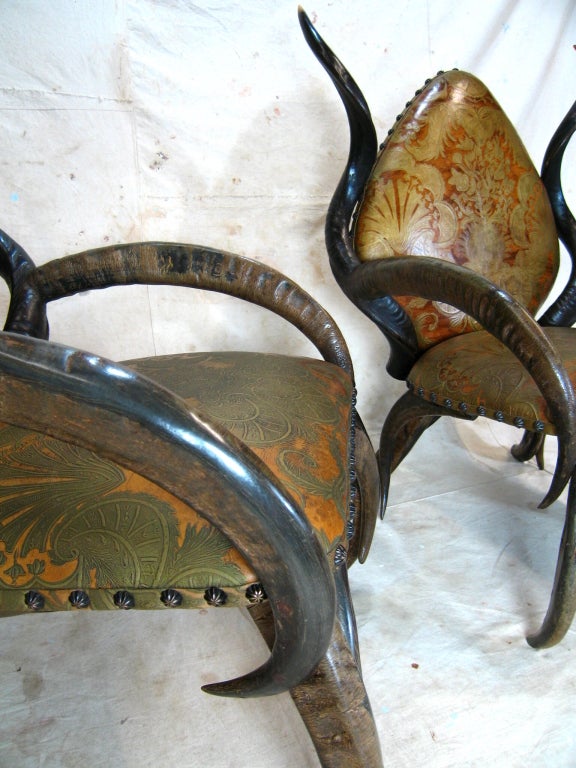 Pair African Horn Chairs 6