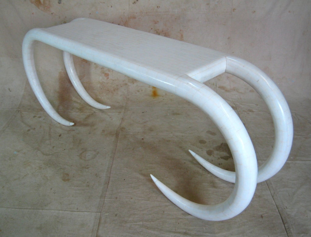 Tessellated white marble tusk console table by MAITLAND SMITH