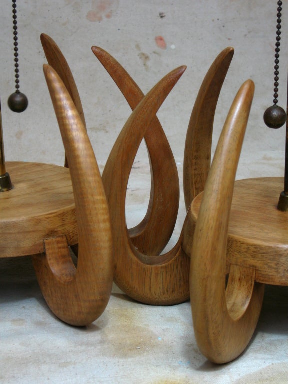 Pair Abstract Wooden Tentacle Lamps 2