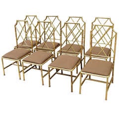 Set of Eight Brass Faux Bamboo Chairs