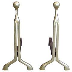 Modernist Brass Andirons