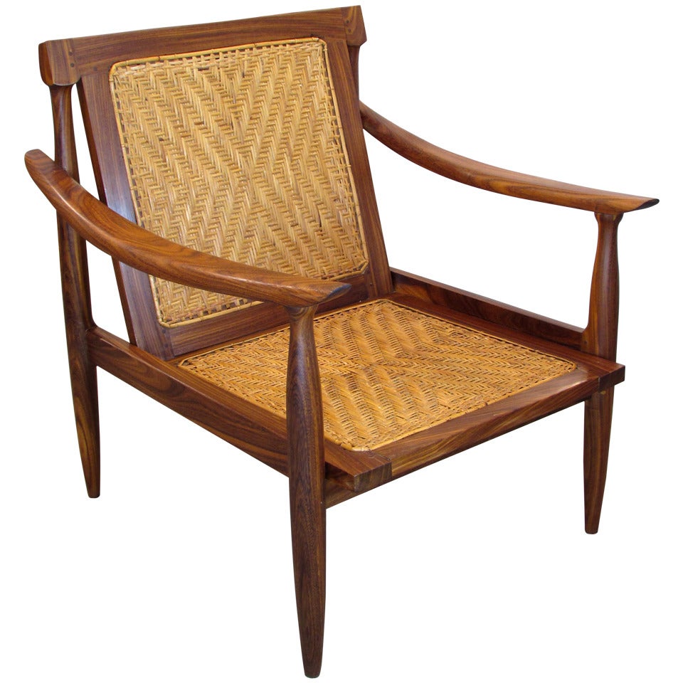 Brazilian Rosewood and Cane Armchair For Sale