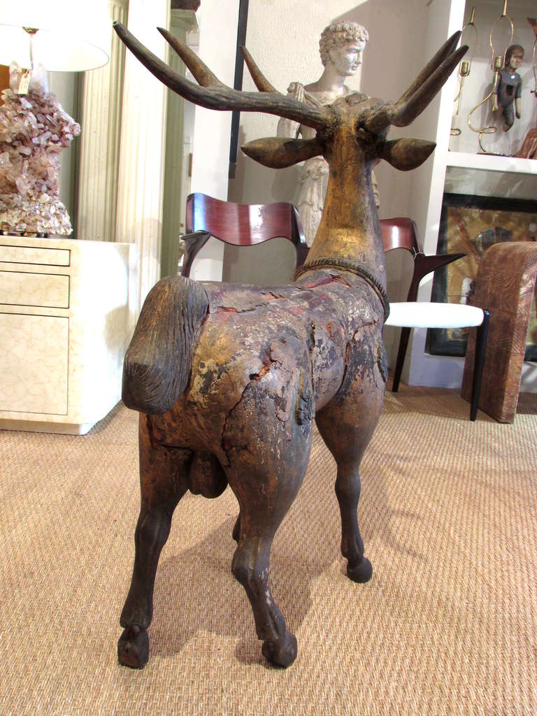 19th Century Indonesian Giltwood Deer For Sale