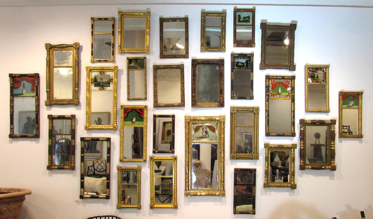 Beautiful collection of 27 antique Federal mirrors smallest measures 11.25