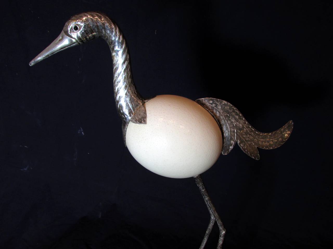 Late 20th Century Ostrich Egg Crane Sculpture
