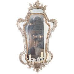 Extraordinary 18th Century Venetian Glass Mirror with Blown Glass Sconce