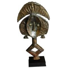 African Sculpture, Brass over wood, figure de Reliquaire