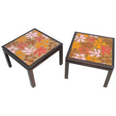 Vibrant Harvey Probber Enameled Copper Top and Mahogany Tables
