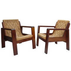 Pair of 40s Mahogany & Jute South American Lounge Chairs