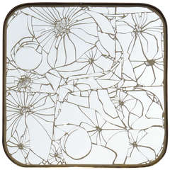 1960's Artisan Botanical Motif, "Shattered Glass, " Brass Framed Mirror