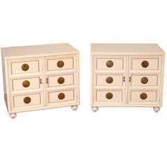 Pair of 1950s Ivory Painted Chests with Brass Appointments