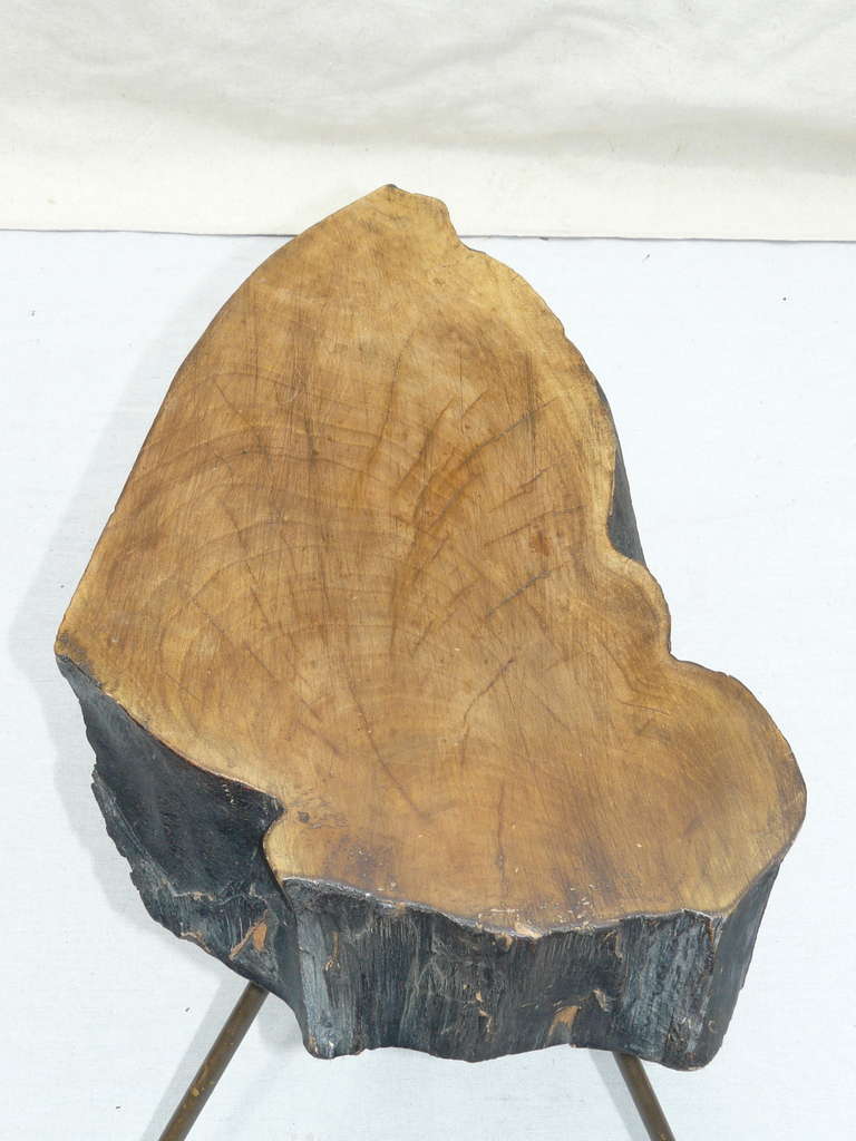 Mid-Century Modern Signed Carl Aubock Black Walnut, Hewn Log Tripod Table