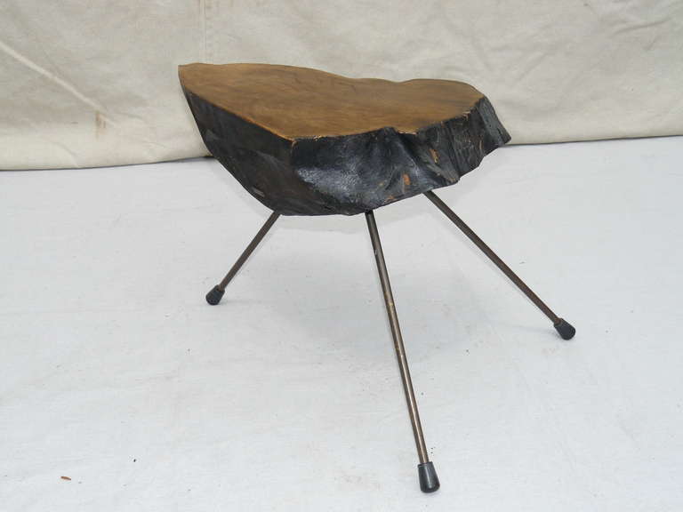 Austrian Signed Carl Aubock Black Walnut, Hewn Log Tripod Table