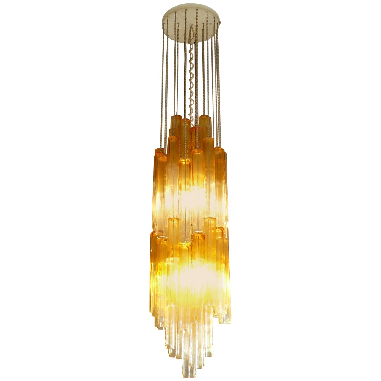 1970s Amber and Clear Glass Mazzega Murano Chandelier For Sale