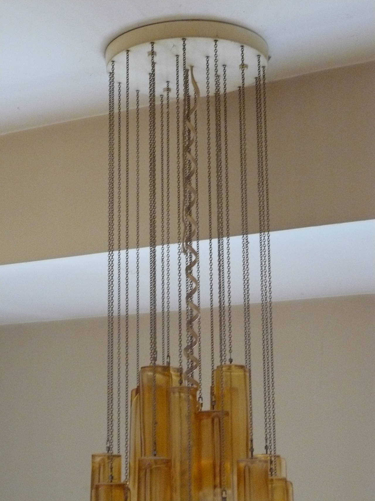 Italian 1970s Amber and Clear Glass Mazzega Murano Chandelier For Sale