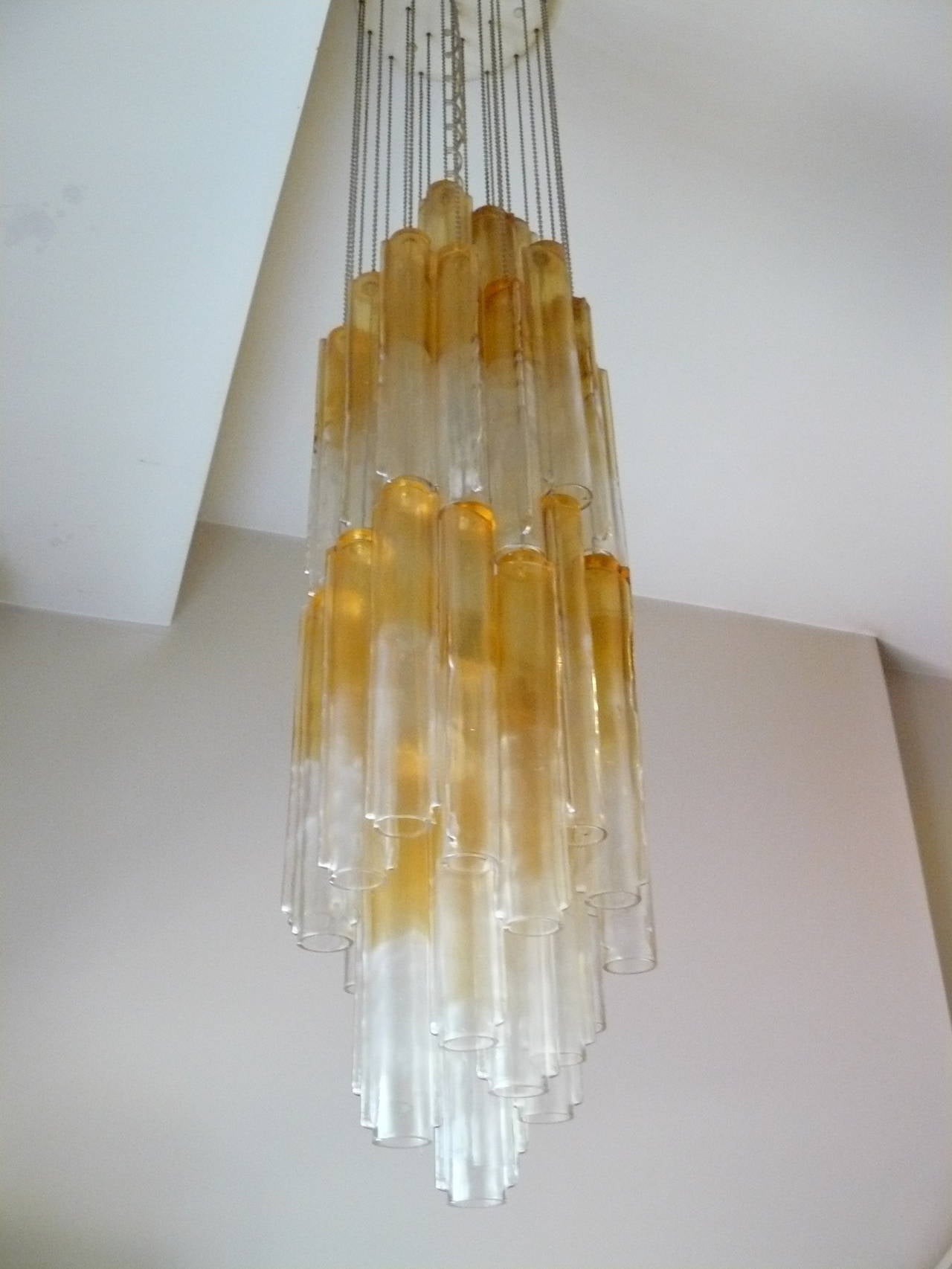 1970s Amber and Clear Glass Mazzega Murano Chandelier In Excellent Condition For Sale In Kensington, MD