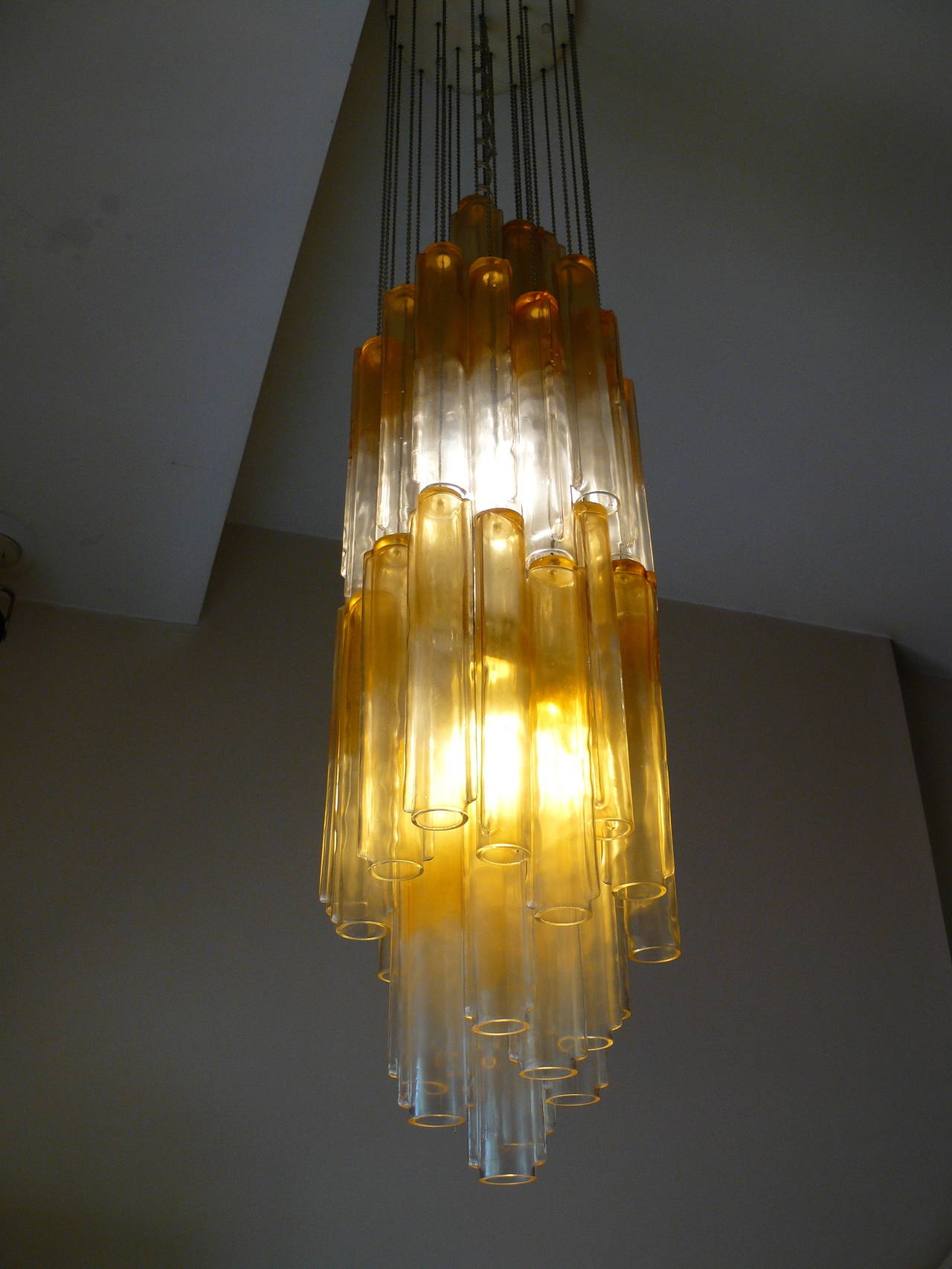 20th Century 1970s Amber and Clear Glass Mazzega Murano Chandelier For Sale