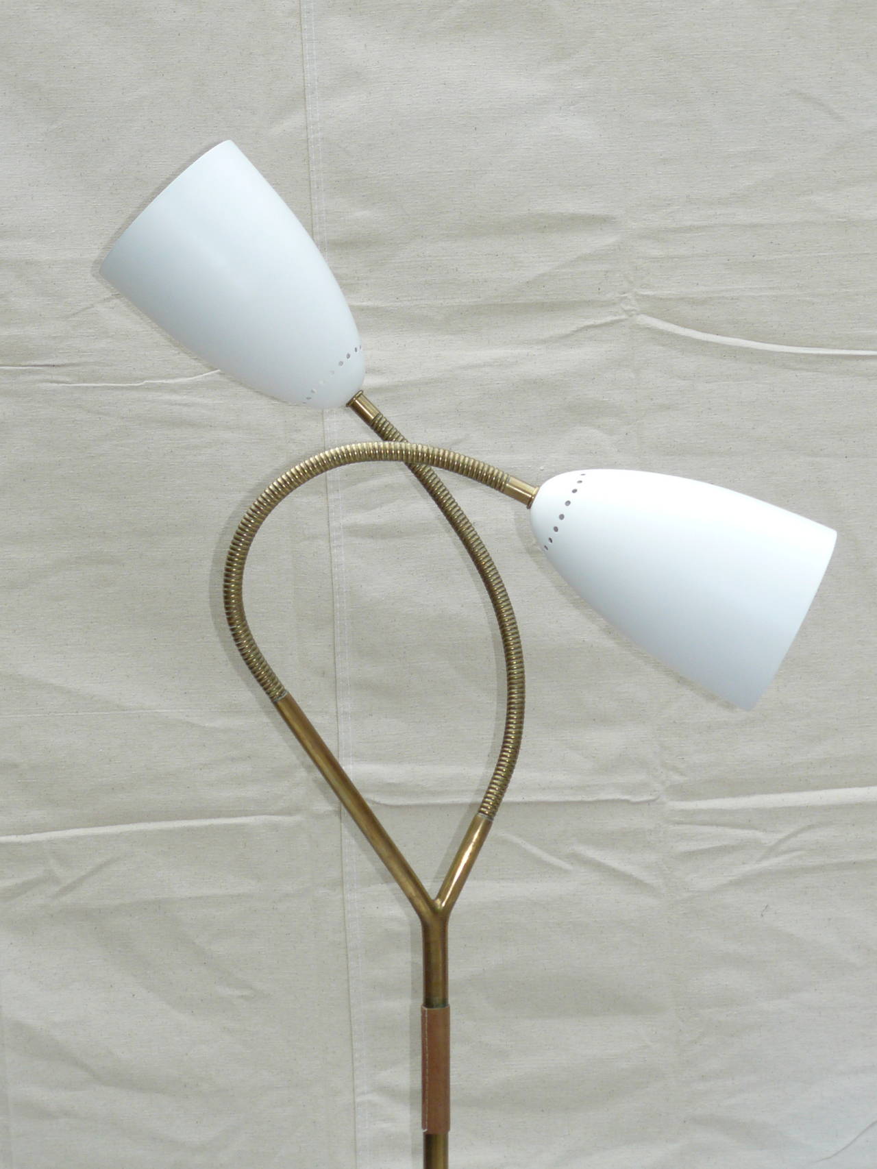 Mid-Century Modern Rare Carl Auböck Dual Cone Asymmetrical Brass Floor Lamp