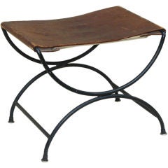 50s California iron & leather sling stool