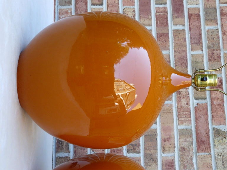 Pair of 70s High Fire Burnt Orange Ceramic Lamps