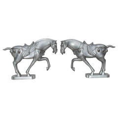 Pair of Hand Made 20th Century Chinese Tang Dynasty Style Pewter Horses
